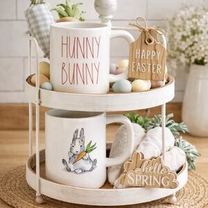 Rae Dunn 16 Oz. Hunny Bunny Mug Set Easter Rabbit Spring Farmhouse Tiered Tray